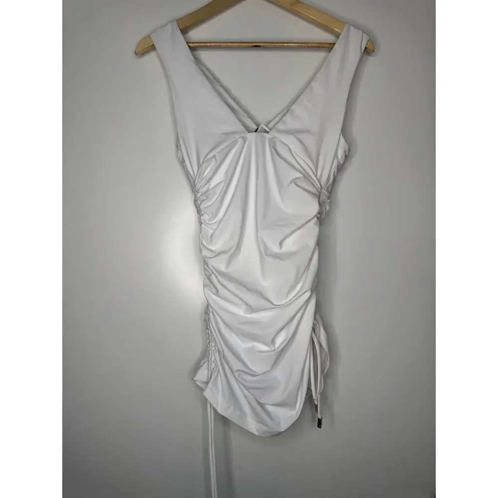 Moeva Womens White TRACEY Plunging Ruched Stretch 1-Piece Swimsuit MEDIUM $411